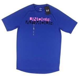 Under Armour Blue Graphic T‑Shirt Small NWT | Bold Design + Pink Logo Accent